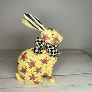 MacKenzie Childs Rosie Rabbit Bunny Figure with Pink Flowers & Courtly Check Bow